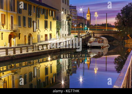 Canal Naviglio Grande à Milan, Lombardie, Italie Banque D'Images