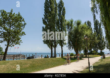 Randonnée à vélo au bord du lac à Immenstaad am Bodensee, Bade-Wurtemberg, Allemagne Banque D'Images