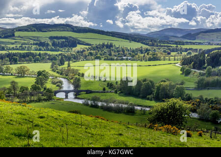 Manoir pont traverse la rivière Tweed juste en dehors de la ville de peebles dans la région des Borders of Scotland Banque D'Images