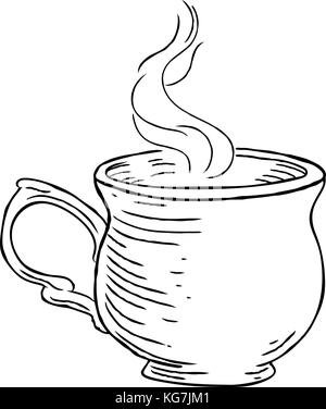 Tasse de thé ou de café style rétro gravé Illustration de Vecteur
