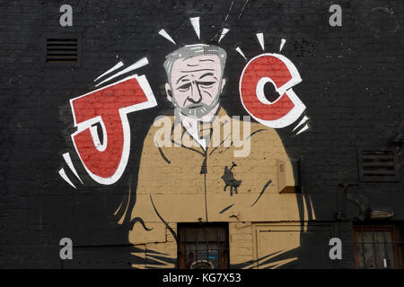 Leader du parti soutenant Graffiti Jeremy Corbyn à Camden Town, Londres, Royaume-Uni. Banque D'Images