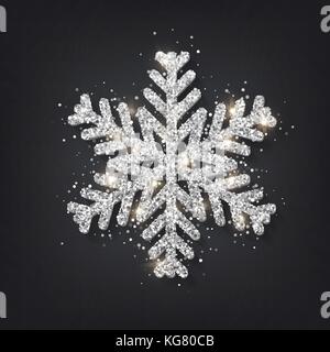 Glitter argent couvert avec flocon sur fond transparent. Illustration de Vecteur