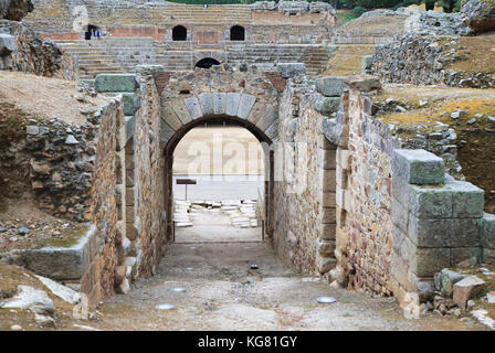 Porte d'entrée de l'arène de gladiateurs vers Romano hippodrome, Merida, Estrémadure, Espagne Banque D'Images