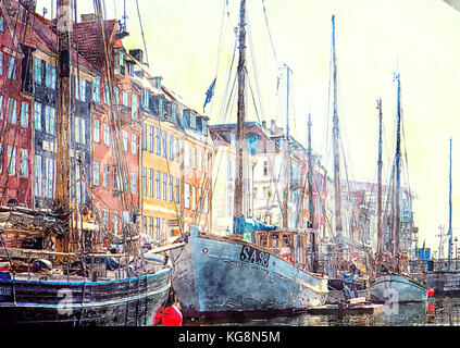 Le port de Nyhavn, Copenhague célèbre monument et de divertissement Banque D'Images