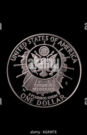 Usa liberty dollar. En l'honneur de Mount Rushmore national memorial anneversary. 1991 marche arrière. Banque D'Images