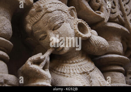 Idoles sculptés sur la paroi interne de Rani ki Vav, une cage construite de façon complexe sur les rives de la rivière Saraswati. Patan, Gujarat, Inde. Banque D'Images