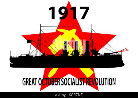 Révolution russe, tiré de l'insurgé croiseur Aurore - Révolution russe a commencé, la grande révolution socialiste d'octobre, 25 octobre, dans le calendrier julien ca Illustration de Vecteur