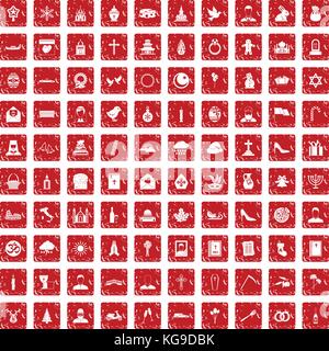 100 church icons set rouge grunge Illustration de Vecteur