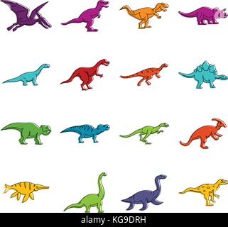 Icônes de dinosaures jeu doodle Illustration de Vecteur