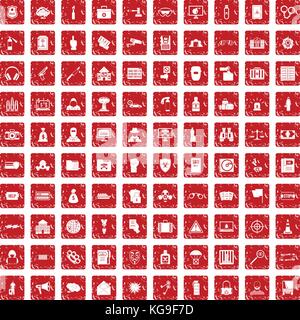 La criminalité 100 icons set rouge grunge Illustration de Vecteur