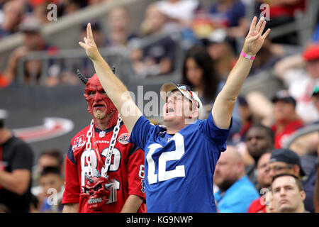 Houston, Texas, USA. 5Th Nov, 2017. Un fan célèbre Indianapolis Colts dans les stands après un touché en Indianapolis Colts wide receiver T.Y. Hilton (13) au cours du premier trimestre d'un match de saison régulière de la NFL entre les Houston Texans et les Indianapolis Colts à NRG Stadium à Houston, TX, le 5 novembre 2017. Crédit : Erik Williams/ZUMA/Alamy Fil Live News Banque D'Images