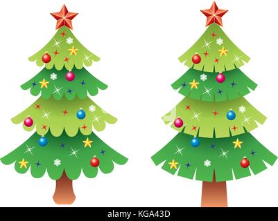 Ensemble arbre de Noël décoré de vecteur Illustration de Vecteur