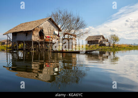 Village Nampan, lac Inle, Myanmar (Birmanie) Banque D'Images