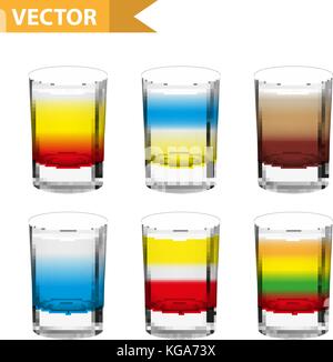 Série réaliste des coups de cocktails. Tourné en 3d avec des boissons pour les bars, restaurants tasse verre liqueur. isolé sur fond blanc. vector illustrat Illustration de Vecteur