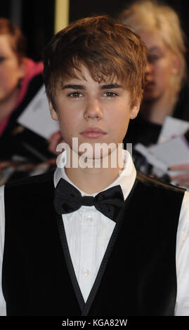 Londres, ANGLETERRE - 16 FÉVRIER: Justin Bieber assiste à la première britannique de Justin Bieber: Ne Jamais Dire Jamais à la Cineworld 02 Arena le 16 février 2011 à Londres, Angleterre. Réf. TRANS : crédit FLXX : Hoo-Me.com/MediaPunch Banque D'Images