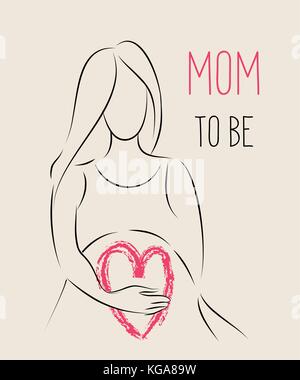 Silhouette de femme enceinte. Signe de la maternité. Symbole de la grossesse avec lettrage manuscrit d'être Maman Illustration de Vecteur
