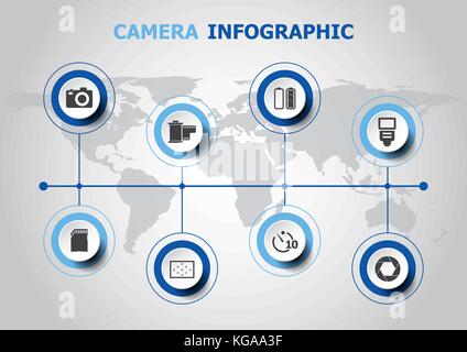 Conception infographique avec les icônes d'appareil photo, stock vector Illustration de Vecteur