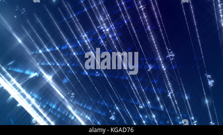 Une expérience 3D Rendering d'un résumé fond bleu holographique avec de nombreux rayons d'un blanc étincelant dans une perspective horizontale et verticale placée Banque D'Images