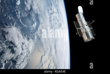 Télescope spatial Hubble en orbite autour de la planète terre Banque D'Images