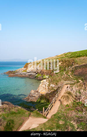 La côte sud-ouest sur le sentier de la péninsule de roseland à Cornwall, Angleterre, Grande-Bretagne, Royaume-Uni. Banque D'Images