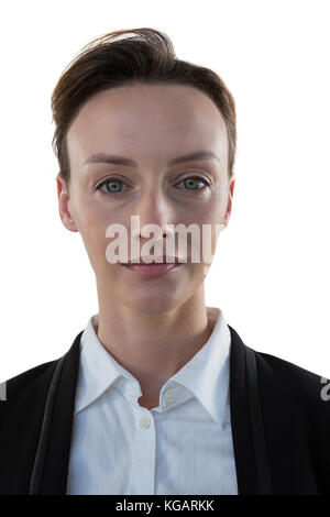 Portrait of businesswoman standing against white background Banque D'Images