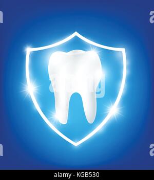Nettoyer et une forte dent blanche en protection protection avec protection de l'aura lumineuse scintillant léger sur fond bleu vector eps illutration10 Illustration de Vecteur