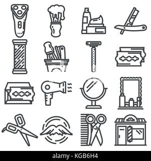 Ligne barber shop vector icons set, contour symbole collection, style linéaire Les pictogrammes pack Illustration de Vecteur