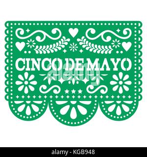 Le Cinco de Mayo papel picado vector design - décoration papier mexicain avec texte et motif Illustration de Vecteur