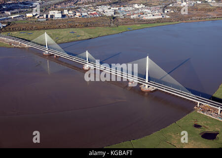 Vue aérienne de la nouvelle passerelle reliant Widnes & Mersey Runcorn, Cheshire, Royaume-Uni Banque D'Images