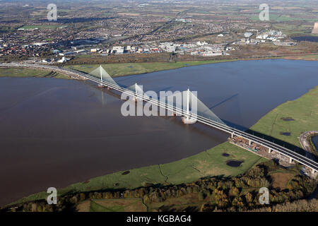 Vue aérienne de la nouvelle passerelle reliant Widnes & Mersey Runcorn, Cheshire, Royaume-Uni Banque D'Images