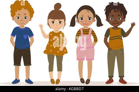 Les garçons et les filles ensemble pour enfants cartoon vector. Illustration de Vecteur