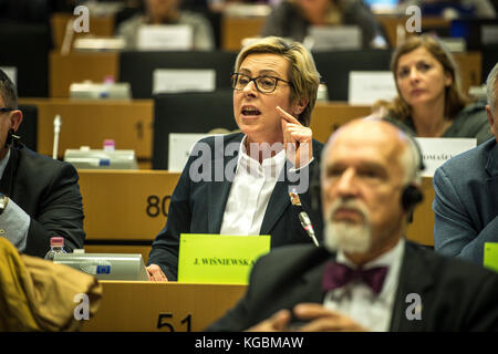 Jadwiga Wisniewska et Janusz Korwin Mikke, membres du Parlement européen (eurodéputé), lors de la réunion de la Commission des libertés civiles, de la justice et des affaires intérieures sur l'État de droit en Pologne au siège du Parlement européen à Bruxelles, Belgique, le 06.11.2017 par Wiktor Dabkowski | usage Worldwide Banque D'Images