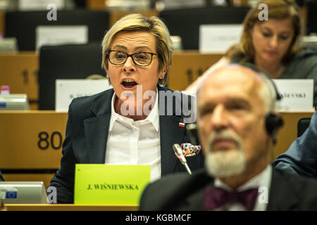 Jadwiga Wisniewska et Janusz Korwin Mikke, membres du Parlement européen (eurodéputé), lors de la réunion de la Commission des libertés civiles, de la justice et des affaires intérieures sur l'État de droit en Pologne au siège du Parlement européen à Bruxelles, Belgique, le 06.11.2017 par Wiktor Dabkowski | usage Worldwide Banque D'Images