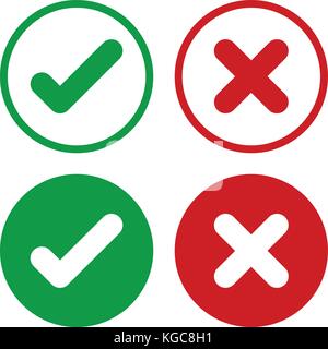 Tick icon set élégant. icône de validation mis en vert et rouge, vector illustration. Illustration de Vecteur