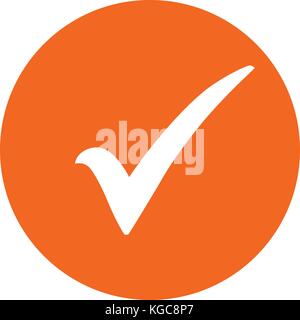 Icône de validation dans un cercle orange. blanc symbole d'activation dans un cercle orange, vector illustration. Illustration de Vecteur