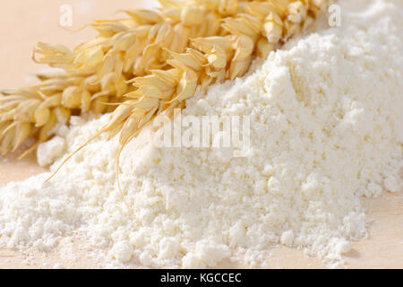 Close up de la farine de blé et les épis de blé Banque D'Images