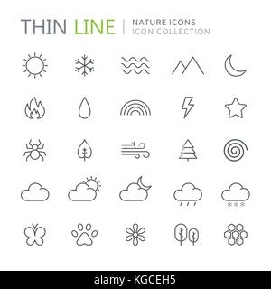 Collection de nature fine ligne d'icônes. vector eps10 Illustration de Vecteur