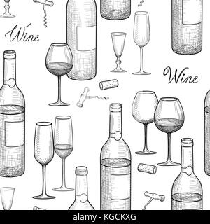 Boire du vin vin transparente motif. graver le verre et fond de bouteille Illustration de Vecteur