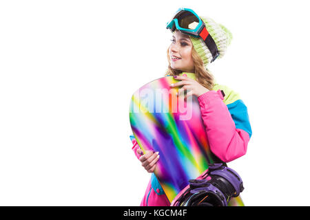 Pretty girl with snowboard Banque D'Images