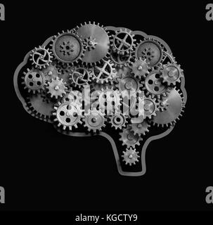 Cerveau en métal engrenages et pignons 3d illustration Banque D'Images