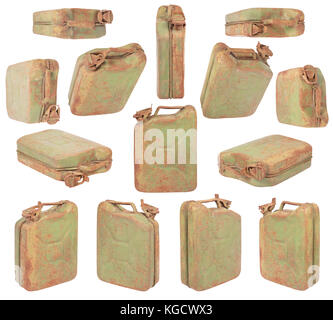 Jerrican vert isolé sur blanc. chemin de détourage inclus. Banque D'Images