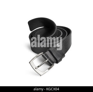 Ceinture homme en cuir noir isolé sur fond blanc Banque D'Images