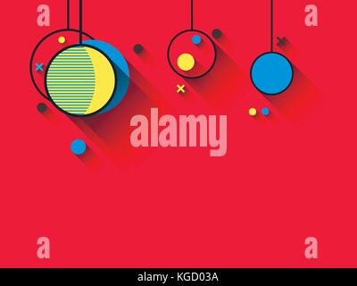 Boules de Noël style memphis. formes géométriques avec ombre sur un fond rouge. vector illustration Illustration de Vecteur