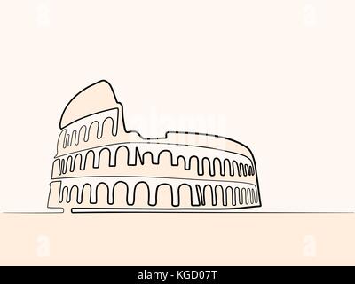 Rome, le Colisée. L'icône de la ligne continue de largeur différente. Vector illustration Illustration de Vecteur