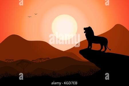 Silhouette vecteur nature africaine lion king Illustration de Vecteur