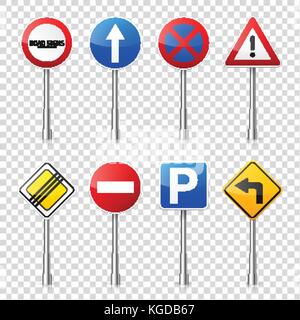 La signalisation routière collection isolé sur fond transparent. contrôle de la circulation routière.lane utilisée.stop et le rendement. Les panneaux de réglementation. Illustration de Vecteur