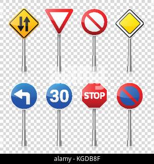 La signalisation routière collection isolé sur fond transparent. contrôle de la circulation routière.lane utilisée.stop et le rendement. Les panneaux de réglementation. Illustration de Vecteur