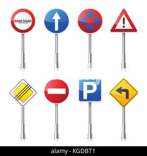 La signalisation routière collection isolated on white background. contrôle de la circulation routière.lane utilisée.stop et le rendement. Les panneaux de réglementation. Illustration de Vecteur