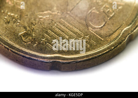 Vingt centimes d'euro pièce, macro shot extrême, l'accent sur les étoiles Banque D'Images