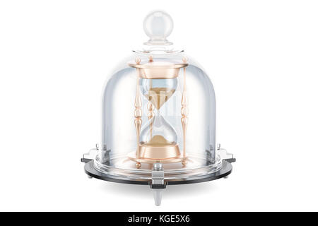 Cerveau Hourglass couverte de verre bell, gagner du temps concept. Le rendu 3D isolé sur fond blanc Banque D'Images